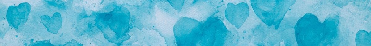 Watercolor of teal hearts on lighter teal background