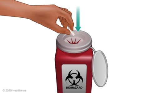 Throwing away the needle in a sharps container Throwing away the needle in a sharps container