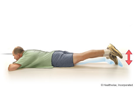 Straight-leg raises to the back (lying on the belly) Straight-leg raises to the back (lying on the belly)