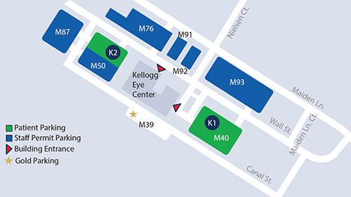 Parking map for Kellogg Eye Center in Ann Arbor