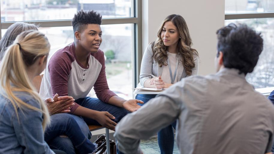 Group of young people talking about eating disorders
