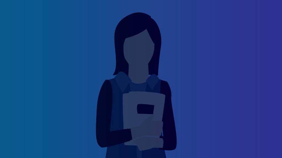 Graphic of a girl holding a text book on a blue background