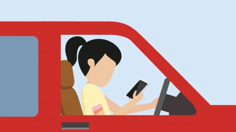 Graphic of a young girl looking at her phone while driving