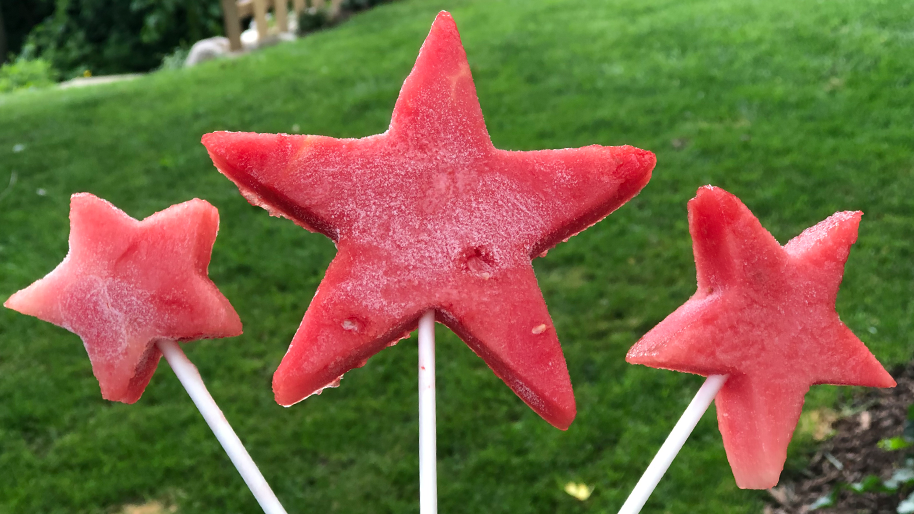 Frozen watermelon stars on a stick